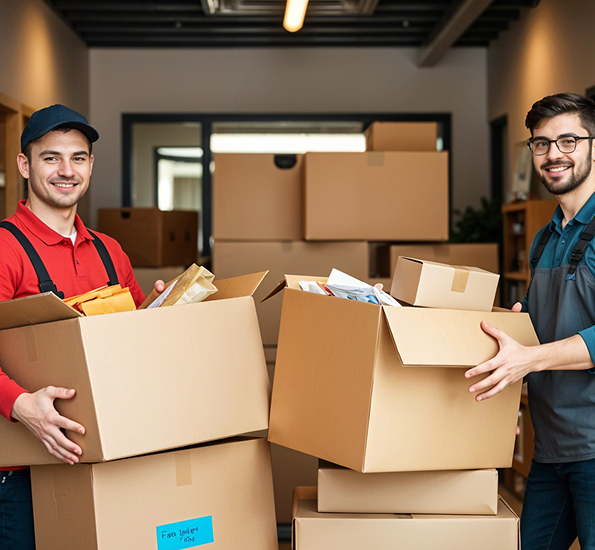 Professional movers carefully packing household items in bubble wrap before a Dubai move